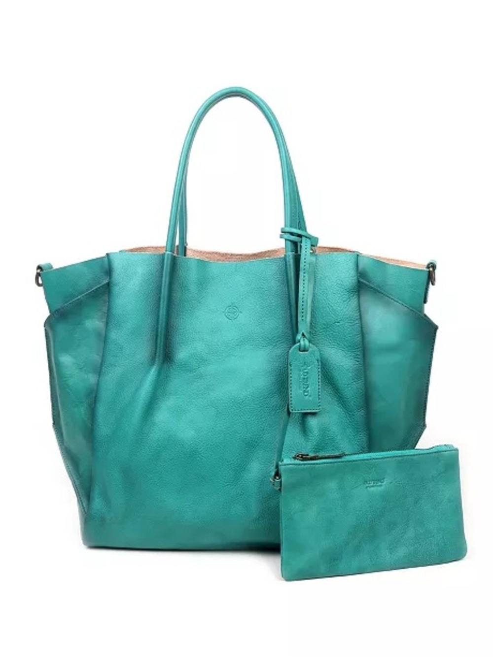 Turquoise Leather Tote with Matching Pouch by